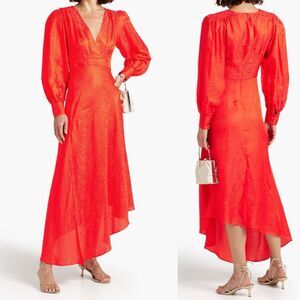 Ronny Kobo | Red Estelle Dress Silk Leopard Jacquard Asymmetric